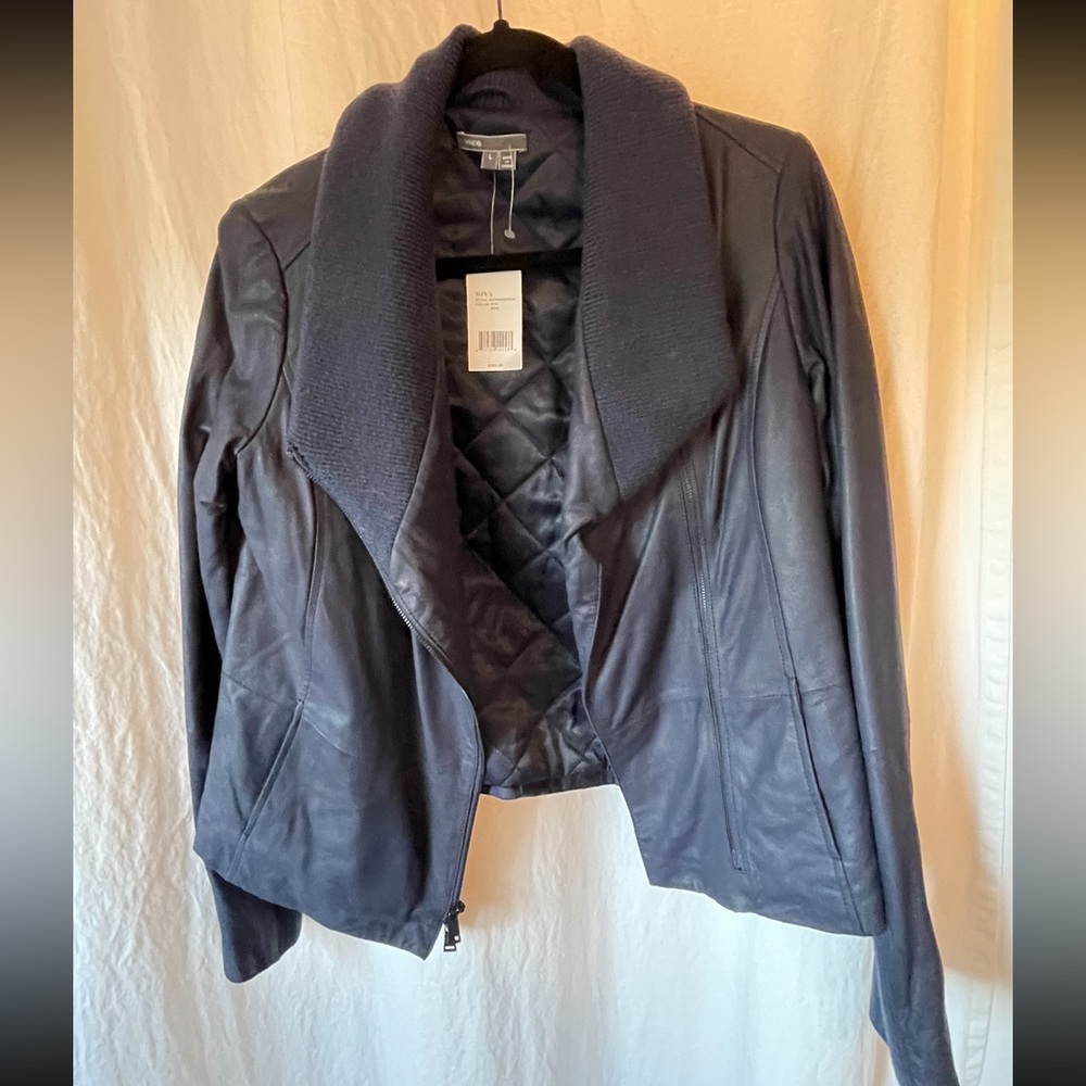 Vince navy blue leather jacket